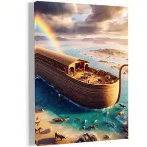 Noah Ark Decorative-Waterproof Wooden Frame Poster Board, Vertical Direction, Colorful Wall Artwork, Suitable for Home, Bedroom and Office-Wall Mounted, Ideal Gift for Friends and Family