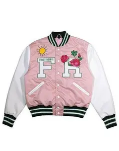 Rose & Sun Character Pink Varsity Jacket by First Row Denim