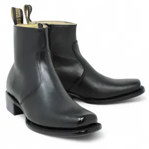 Botin de Piel Punta Dubai Cuadrada Para Hombre Color Negro-LC266 Botin de Piel Punta Dubai Cuadrada Para Hombre Color Negro-LC266