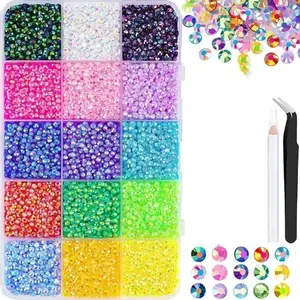 18000Pcs Sparkly Resin Jelly Rhinestones for Bedazzling Things, 3mm Multicolor Flatback Rainbow Gems with 2Pcs 2.5g Jewelry Tool & Picker, Nail Supplies for Glitter Decorative Nails & Rhinestone Decorations DIY Crafts