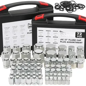 144 count Hydraulic JIC 37 Degree and ORFS Flat  Cap and Plug Assortment Kit, Size 4 6 8 10 12 16 for Hose Pipe Tubing, 36 count Replacement O-Ring Seal Included
