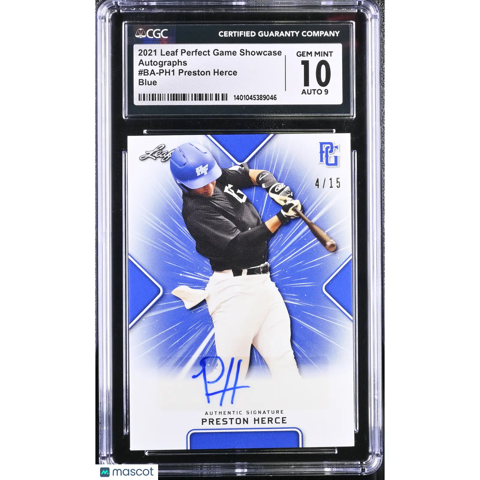 Preston Herce CGC 2021 Perfect Game Showcase #BA PH1 Blue 4/15 Baseball 10
