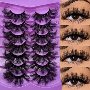 7 Pairs 25mm Dramatic Faux Mink Eyelashes, Long Thick Volume 3D Lashes, Multi-Layered Curly False Eyelashes for Parties & Celebrations, Fluffy Eyelash Clusters