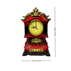 European Antique Castle Desk Clock, Silent Vintage Standing Clock for Hallway, Living Room & Office Decor