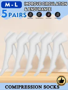 5 Pairs Knee Thigh High Compression Stockings, over the Knee Long Socks, 15-20 Mmhg Circulation, Blood Flow Issues, Running, Pregnancy, Sport, Gym, Compression Athletic Socks, Sports Stockings