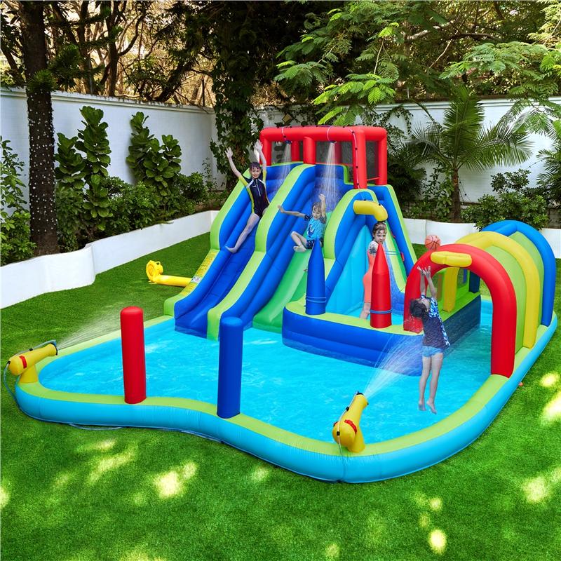 Yaheetech Inflatable Water Slide, Double Lane Water Slide, Combo W/ Storage Bag & 650W Blower, 2 Slides & 2 Pools & 2 Water Cannons & Tunnel & Basketball Hoop & Climbing Wall & Punching Bags & Ring Toss Game, For Kids Aged 3 To 10