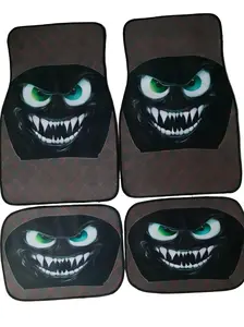 2026 Horror Comedy Demon Print 3-Pieces All-Season Waterproof Rubber Car Floor Mats, Universal Fit Non-Slip Liners with Capture Ridges & Storage Pocket for Cars, Trucks, SUVs – Includes Steering Wheel Cover & Carbon Tint