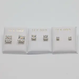14K Gold Square CZ Earrings - Elegant and Durable