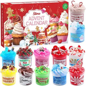 Slime Advent Calendar 2025, Christmas Countdown Calendars 24 Days of Surprises with Different Texture Fluffy Slime Kit Funny Gifts Toy for Toddler Kids Teens Girls 4 5 6 7 8 9 10 11 12 Year Old