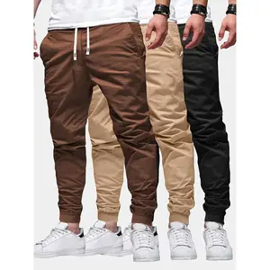 3pcs Solid Color Drawstring Men's Regular Fit Jogger Sweatpants With Pockets, Chic And Trendy Trousers