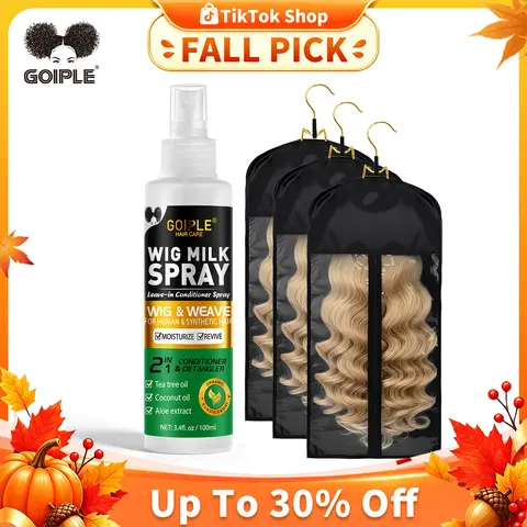 Goiple Wig Care Set - Easy-Use Protection Bags, 3.4 fl. oz / 100ml Aloe Extract Spray for Shape Maintenance, Limited Time Buy 1 Get 3 Free Offer