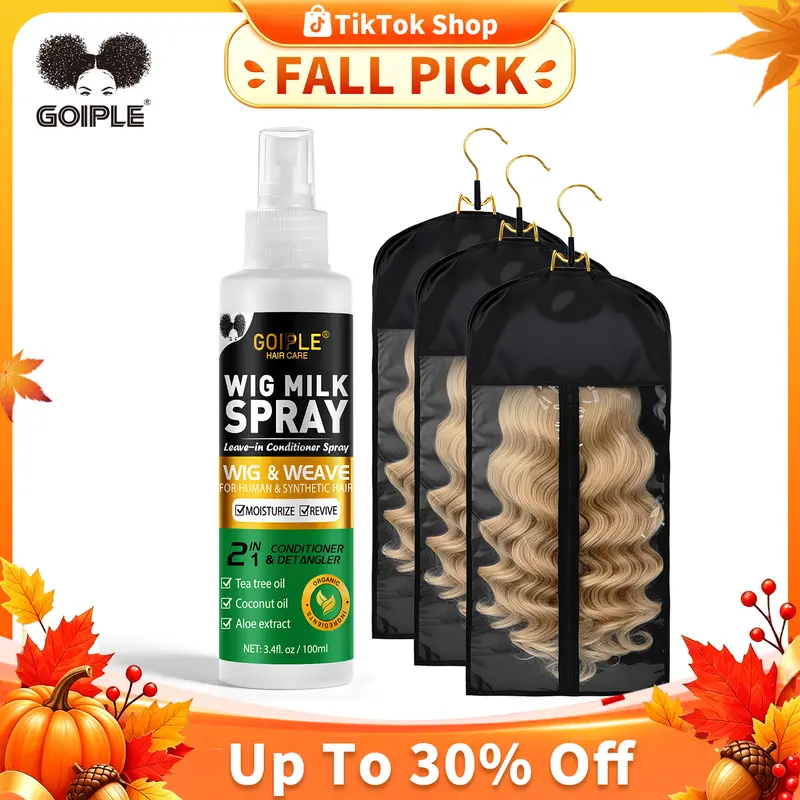 Goiple Wig Care Set - Easy-Use Protection Bags, 3.4 fl. oz / 100ml Aloe Extract Spray for Shape Maintenance, Limited Time Buy 1 Get 3 Free Offer