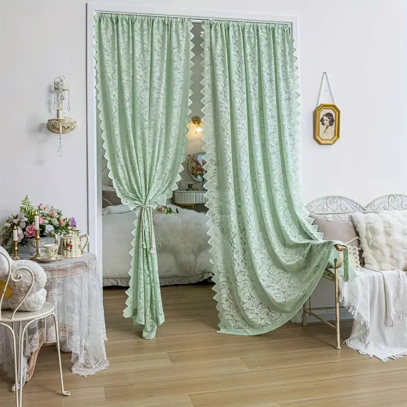 1pc Elegant Phoenix Tail Lace Chiffon Curtain - Curtain for Windows, Living Room & Kitchen Household Textile Decoration