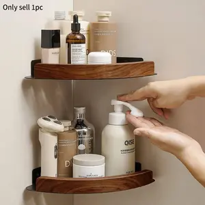 Walnut Wood Triangle Basket Storage Rack, Bathroom Skincare Organizer, Corner Shelf for Toilet Wall Mount, Space-Saving Design, Bathroom Organizing Accessories, Bathroom Organization