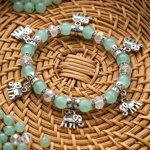 Mint Green Elephant Bracelet | Handmade Thai Jewelry | Blessed Spiritual Elastic Bracelet | Boho Charm Bracelet | Gift Ready