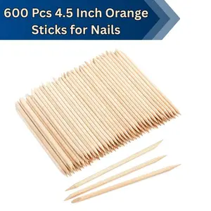 CHRISTMAS GIFT 600PCS Cutic Orange Wood Nail Sticks Pusher – 4.5 Inch Double-le Sided Wooden Sticks for Manicure, Pedicure, Eyebrow Waxing & Facial Hair Removal – Multi-Use Nail Art Tool"