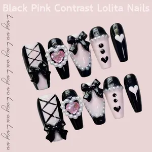 【Lucy UU】French Luxurious Removable Wearable Press On Nails 3D Decoration Handmade Short False Nails Versatile Elegant Almond-Shaped Reusable Manicure