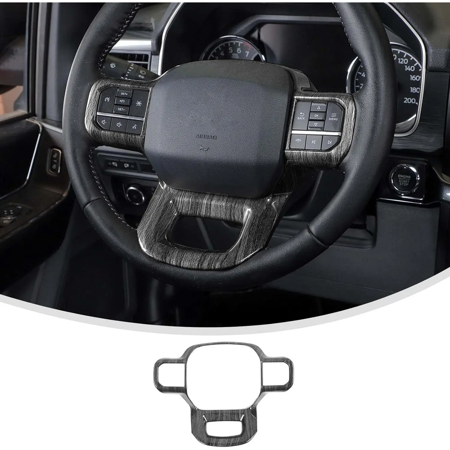 Dark Grain Steering Wheel Trim - ABS Synthetic Anti-Wear Colorfast Car Accessories for Ford F-150 2021-2025 Interior Enhancement