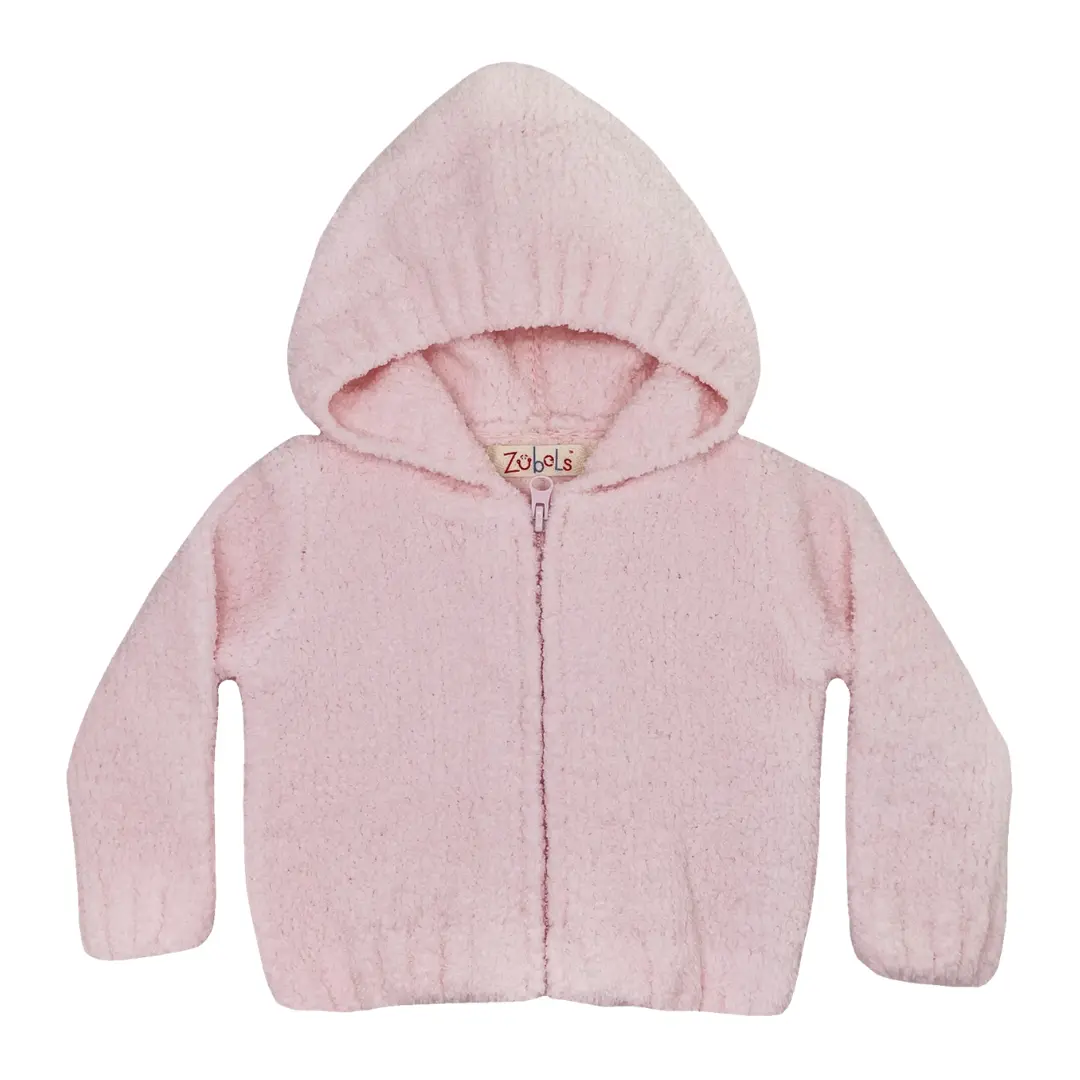 Pink Chenille Hooded Zip Up Sweater