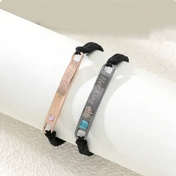 1 Pair Heart Matching Couples Bracelets - Adjustable Braided I Love My Boyfriend Girlfriend Long Distance Bracelets, Lovers His Hers Relationship Promise Bracelet Jewelry Anniversary Christmas Birthday Gifts