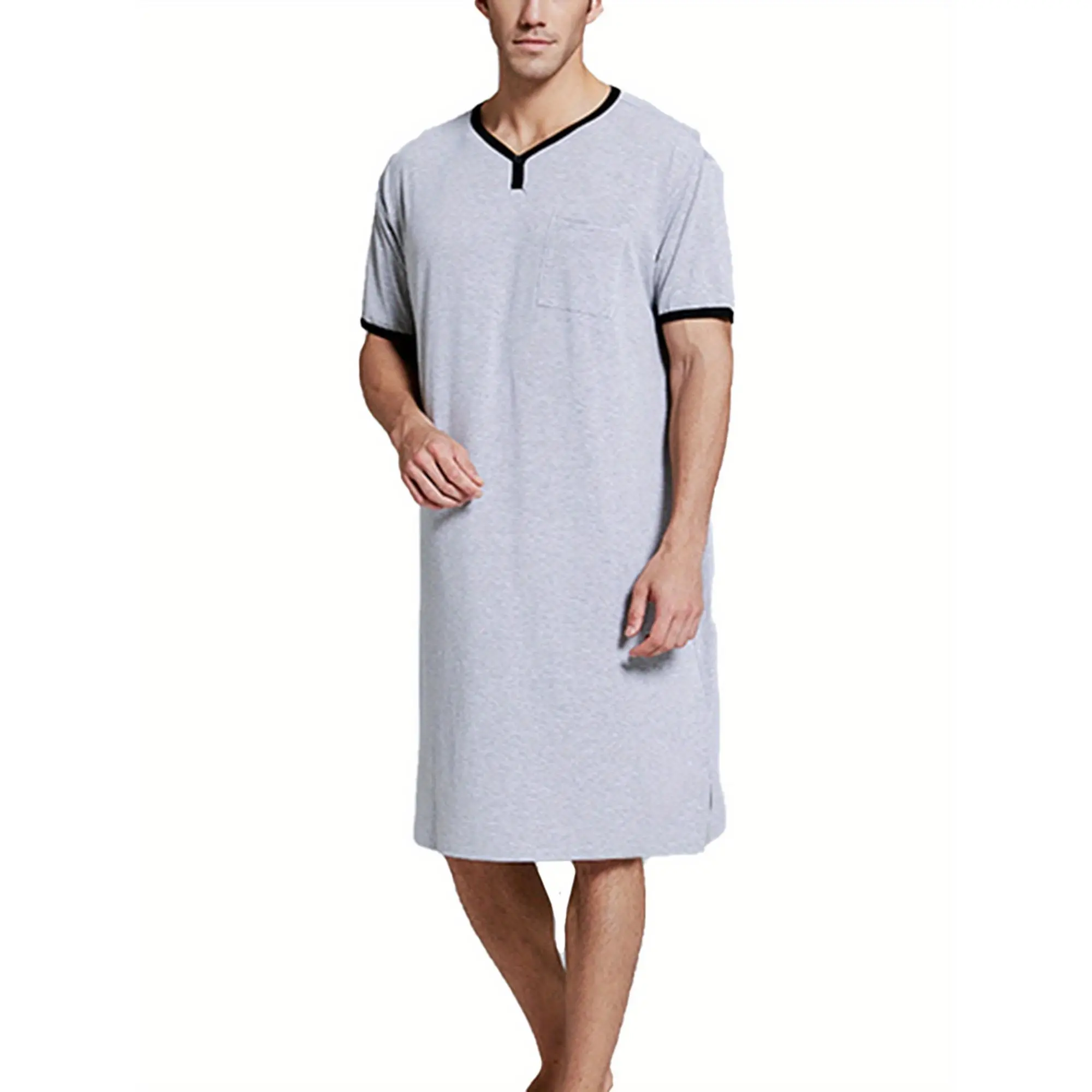 Men's 100% Pure Cotton 2-Piece Pajama Set - Stretch Knit Fabric, Long Sleeve Crew Neck Pullover Top, Relaxed Cut Loose Fit Pants, Plain Solid Colors Casual Nightwear Loungewear Robe Alternative, All Seasons, Dry Clean