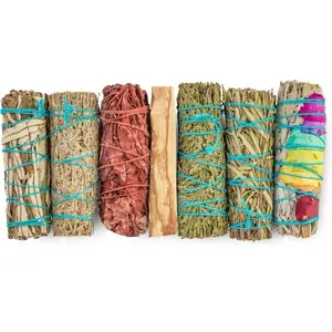 7 Sage Smudge Kit with Blue Sage, 7 Chakra White Sage, Cedar, Dragon's Blood, Rosemary, Yerba Santa, Palo Santo | Salvia Blanca para Limpiar Sustainably Sourced