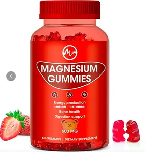 High Strength 600mg Magnesium Gum Gummies - Fruity Flavor Gummy Bears, Essential Mineral Health & Nutrition Supplements