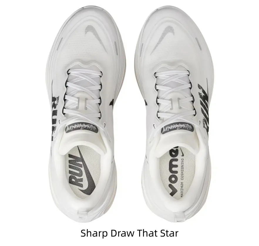 Minimal White Letter Print Sports Sneakers Ventilated Mesh Shock Absorbing Midsole Versatile Outdoor Casual Footwear