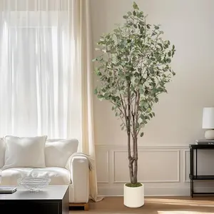 Eucalyptus Trees Artificial Indoor，5/7FT Tall Faux Plants Indoor with White Planter, Green Lifelike Fake Eucalyptus Tree Artificial Plants, Artificial Trees for Home Decor Indoor