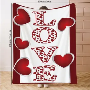 Love Print Flannel Blanket, Soft Comfortable Sofa Cover, Valentine's Day Gift, Holiday Decor, Bed Office Camping Travel, All Seasons