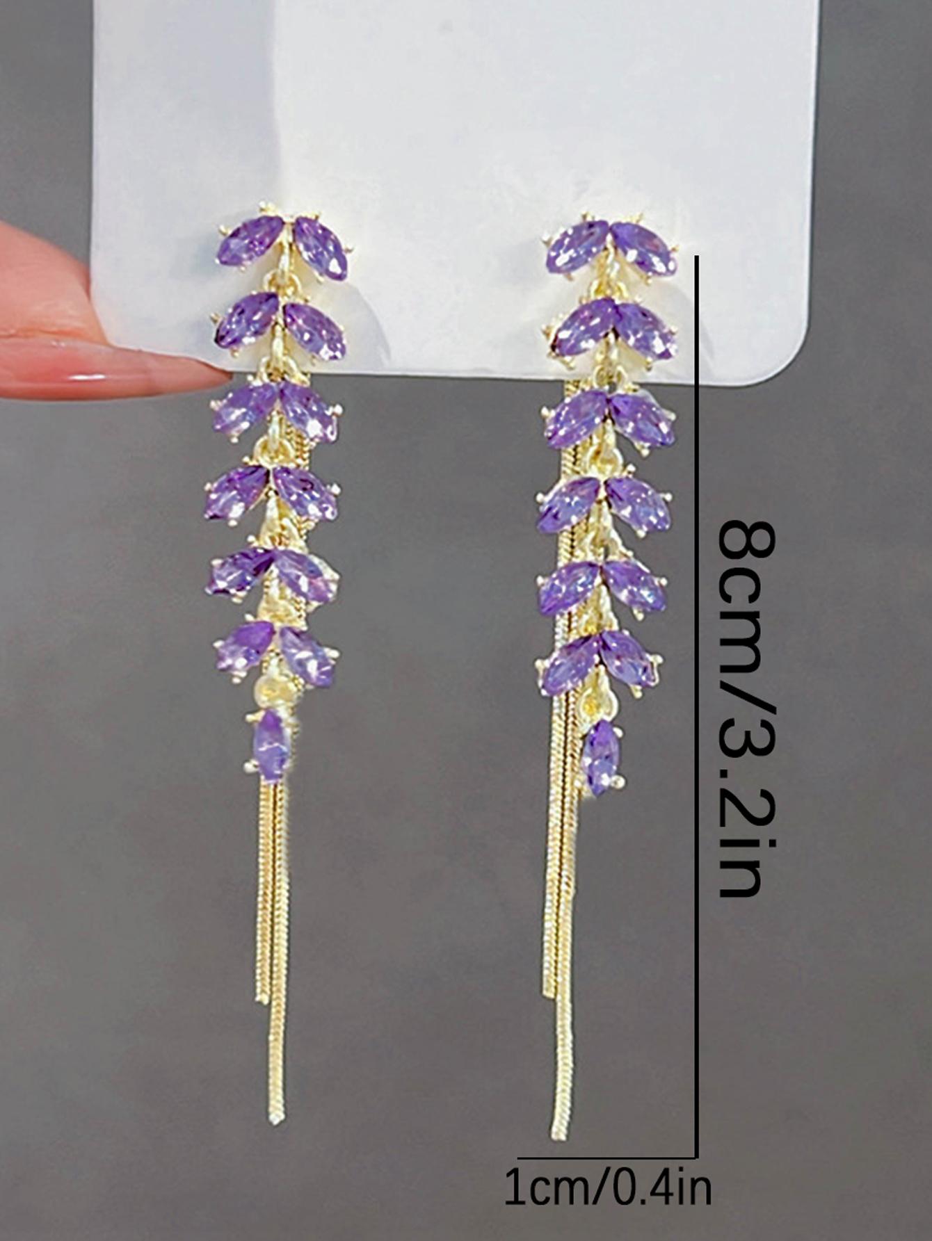 Sparkling Purple Marquise Crystal Tassel Earrings - Elegant Party Statement for Prom