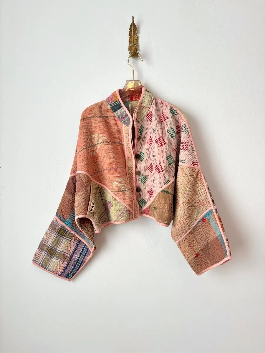 Reversible Kaira Quilted Cropped Jacket in Colors Light Pink, Blush, Red, Green & Marigold, Hot Pink, Lavender, Teal, Black