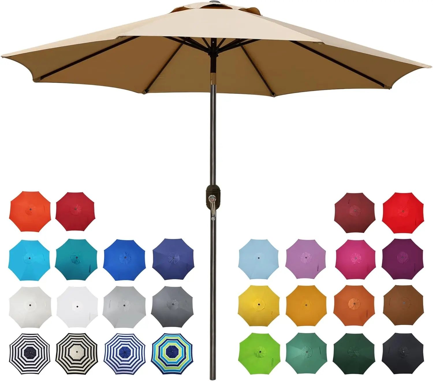 Outdoor Patio Market Umbrella - Outdoor Table Umbrella with 8 Sturdy Ribs, Push Button Tilt, and Crank (Home Supplies)