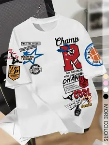 Women's Letter, Number & Animal Print Round Neck Tee, Casual Loose Fit Short Sleeve T-shirt for Daily Wear, Ladies Clothes for All Seasons, Top