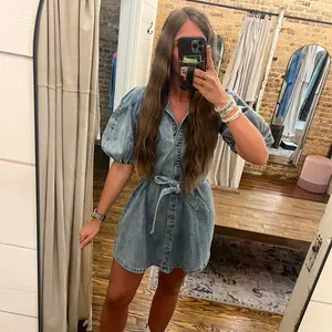 Denim Puff Sleeve Fit & Flare Dress