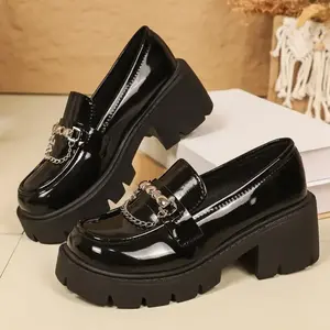 Women's Thick Sole Platform Loafers, PU Leather Slip-On Shoes, Vintage British Style, Casual Round Toe Flats for Parties School Dates