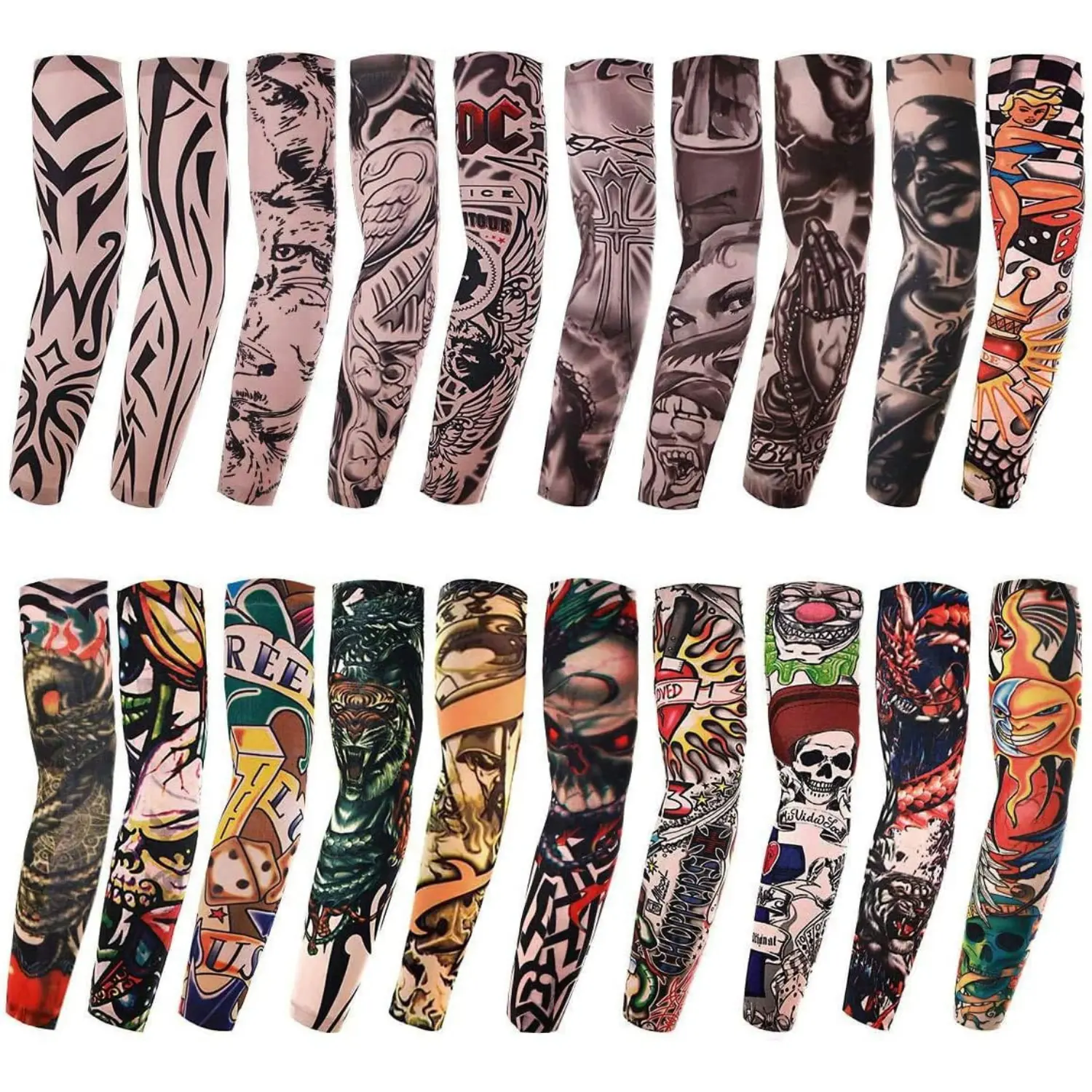 20 Pack Tattoo Arm Sleeves Stretch Sleeve Covers for Men Women