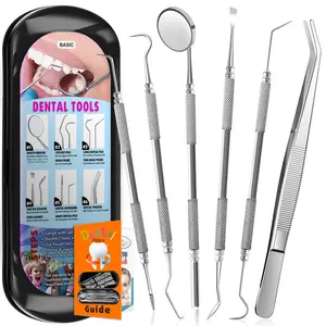 Antonki 6 Pack Dental Tools, Plaque Remover for Teeth Cleaning Dental Pick Hygiene Kit, Stainless Steel Professional Tooth Scraper Tartar Removal Cleaner for Home Use - with Case