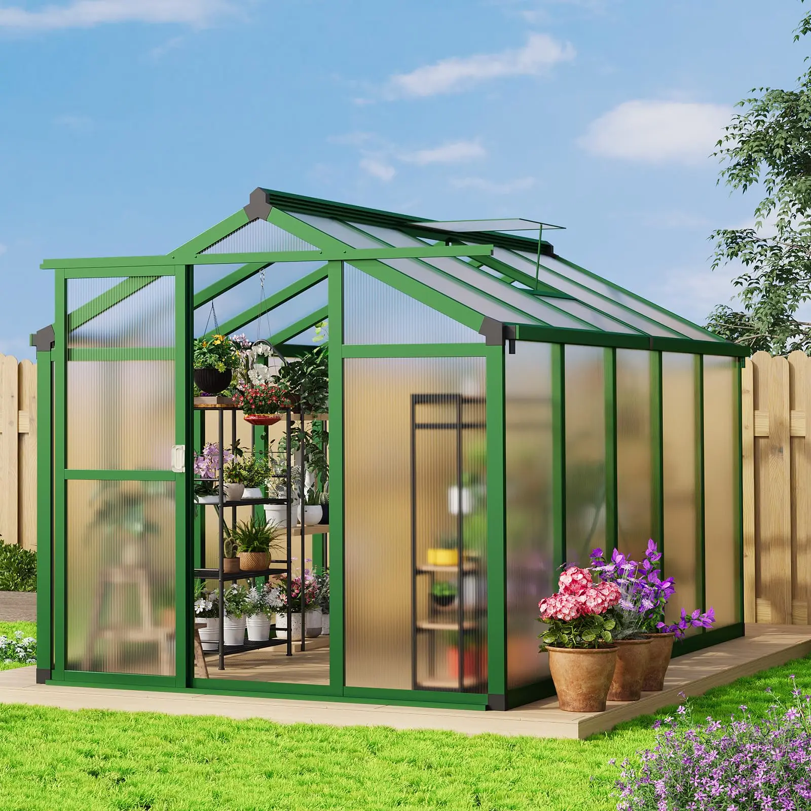 GARVEE Outdoor Greenhouse, Small Walk-in Greenhouse with Vented Roof Window, Windproof Aluminum Frame with Quick-Installation Structure Lockable Door and Ajustable Roof Vent for Backyard
