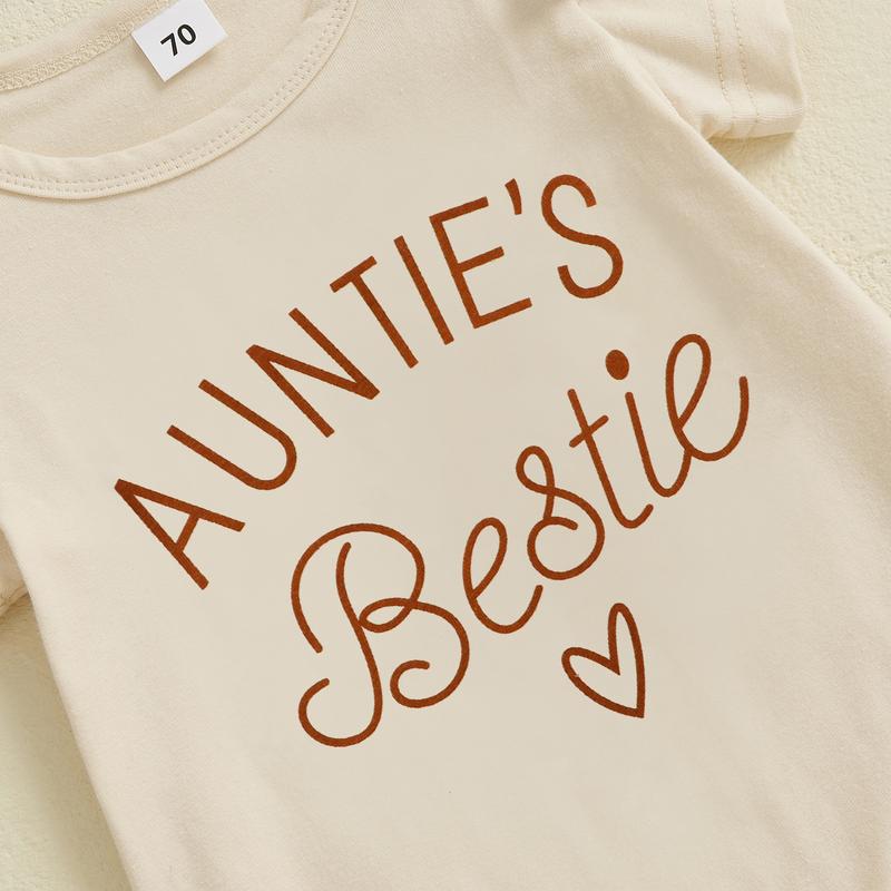 Aunties Bestie Baby Clothes Girl Newborn Short Sleeve Romper Leopard Pants Set Headband 3Pcs Infant Summer Outfits