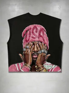 Vintage Street Style Portrait Print Sleeveless Tank Top