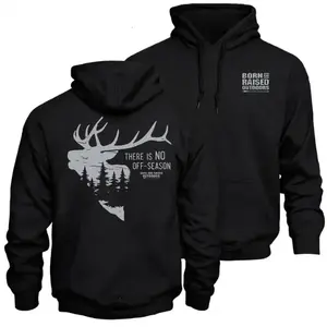 There Is No Off Season Deer Hunting Hoodie - Whitetail Buck Back Graphic , Classic Outdoor Hunting Lifestyle Brand Style , Born And Raised Outdoors Hunter Apparel Hoodie