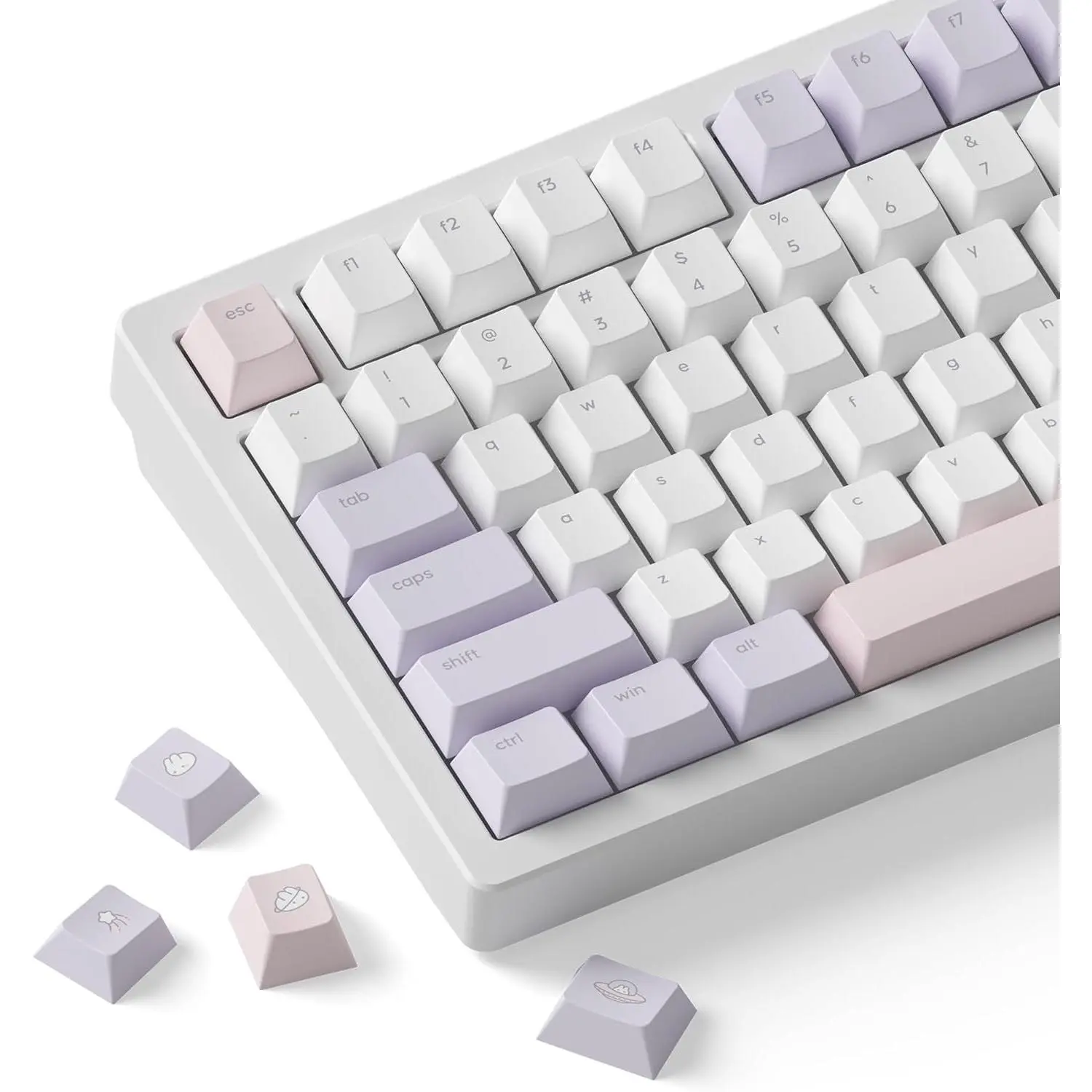 Dream Bunny Keycaps - PBT Cherry Profile, Dye-Sub, 168 , Cute Minimalist Pastel Set for Mechanical Keyboards
