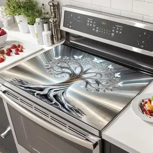 Silver Tree Stove Top Covers Pad Kitchen Decorations Dish Drying Mat  Tree of Life Coffee Bar Mats Absorbent Pad Fit Coffee Maker Machine Dish Drying Kitchen Decor