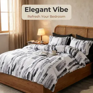 Bedsum Microfiber Duvet Cover Set, Ultra Soft Ink Printed Bedding Set with Zipper Closure & Corner Ties, Wrinkle Resistant Comforter Cover for Bedroom