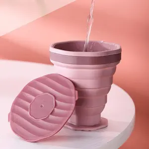 Silicone Folding Cup with Lid, Silicone Cups, Reusable Travel Mug, Portable Coffee Cup for Picnic, Camping, Outdoor Hiking, Space-Saving Design