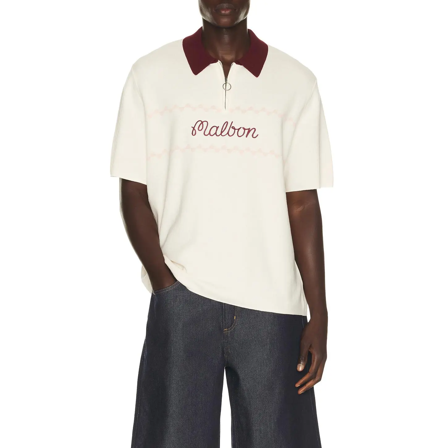 Malbon Benny Sweater Polo in Whisper White