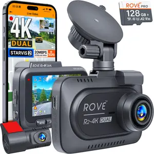 ROVE R2-4K DUAL Dash Cam Front and Rear, Free 128GB microSD Card, 20MBps Fastest Download Speed with 5GHz Built-in WiFi, GPS