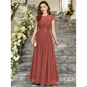 Waist Ribbon Sleeve Cap Bodice Floral MIUSOL Lace Chiffon Formal Party Dress