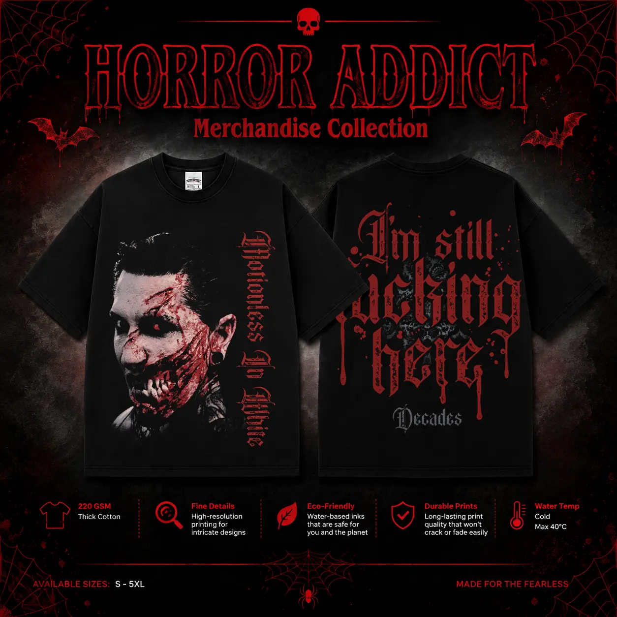 HORROR ADDICT Horror Movie Graphic T-Shirt, Vintage Horror Tee, Retro Scary Movie Shirt, Oversized Unisex Short Sleeve Streetwear, Halloween Horror Fan Gift